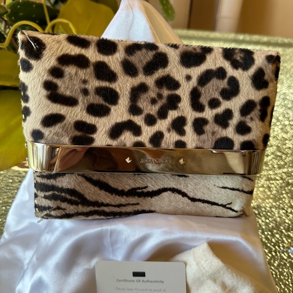 EUC Rare JIMMY CHOO 2pc Animal Print Clutch W/dust bag& COA Pony Hair? - Picture 3 of 13